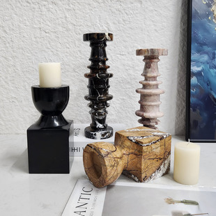 Modern Accessible Luxury Natural Marble Retro Candlestick Ornaments Model Room Home Living Room Coffee Table Desktop Soft Decorations