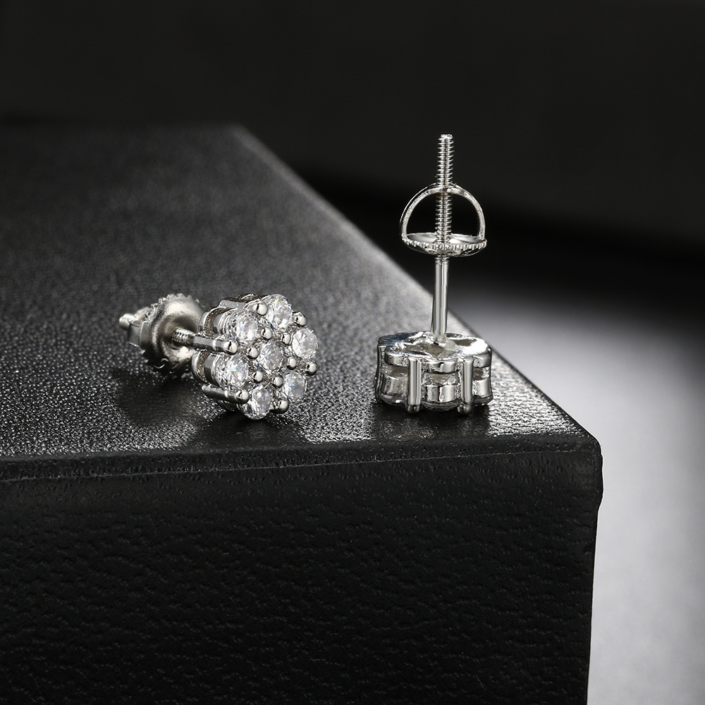 Copper Material 1 Pair Hip-Hop Flower Plating Inlay Copper Zircon White Gold Plated Gold Plated Ear Studs