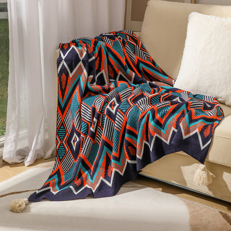 Bohemian sofa cover blanket, air-conditioning blanket, all-season nap blanket, decorative ethnic style bedside blanket, matching blanket