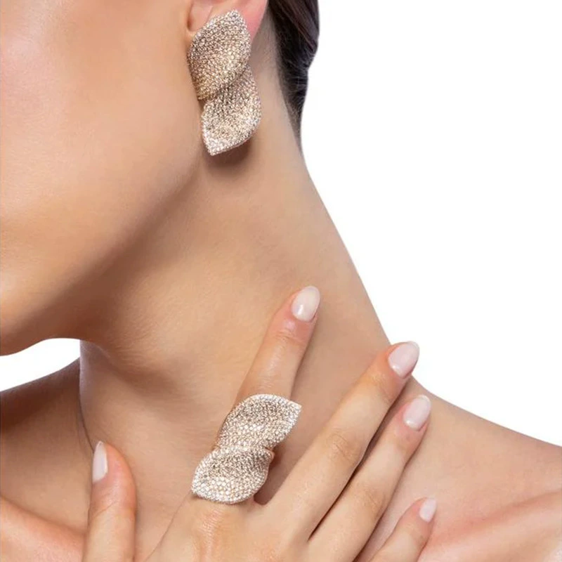 AliExpress новый набор ювелирных изделий из листьев простой серьги открытый кольцо темперамент аксессуар Jewelry Set