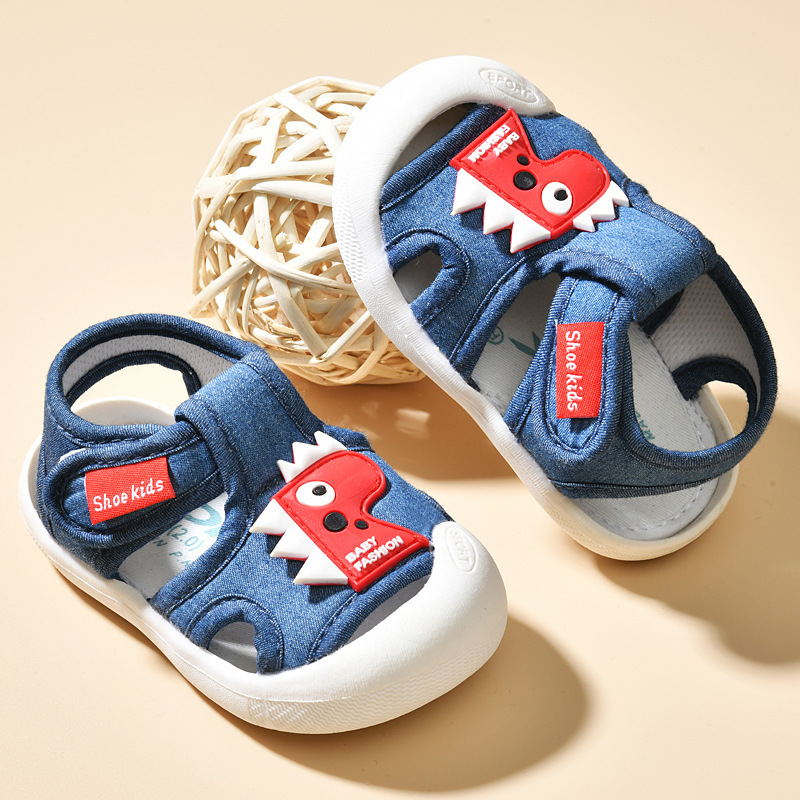 0-3 Years Old Baby Boy Sandals Dinosaur Denim Summer Non-Slip Toddler Shoes Infant Toddler Boy Cartoon