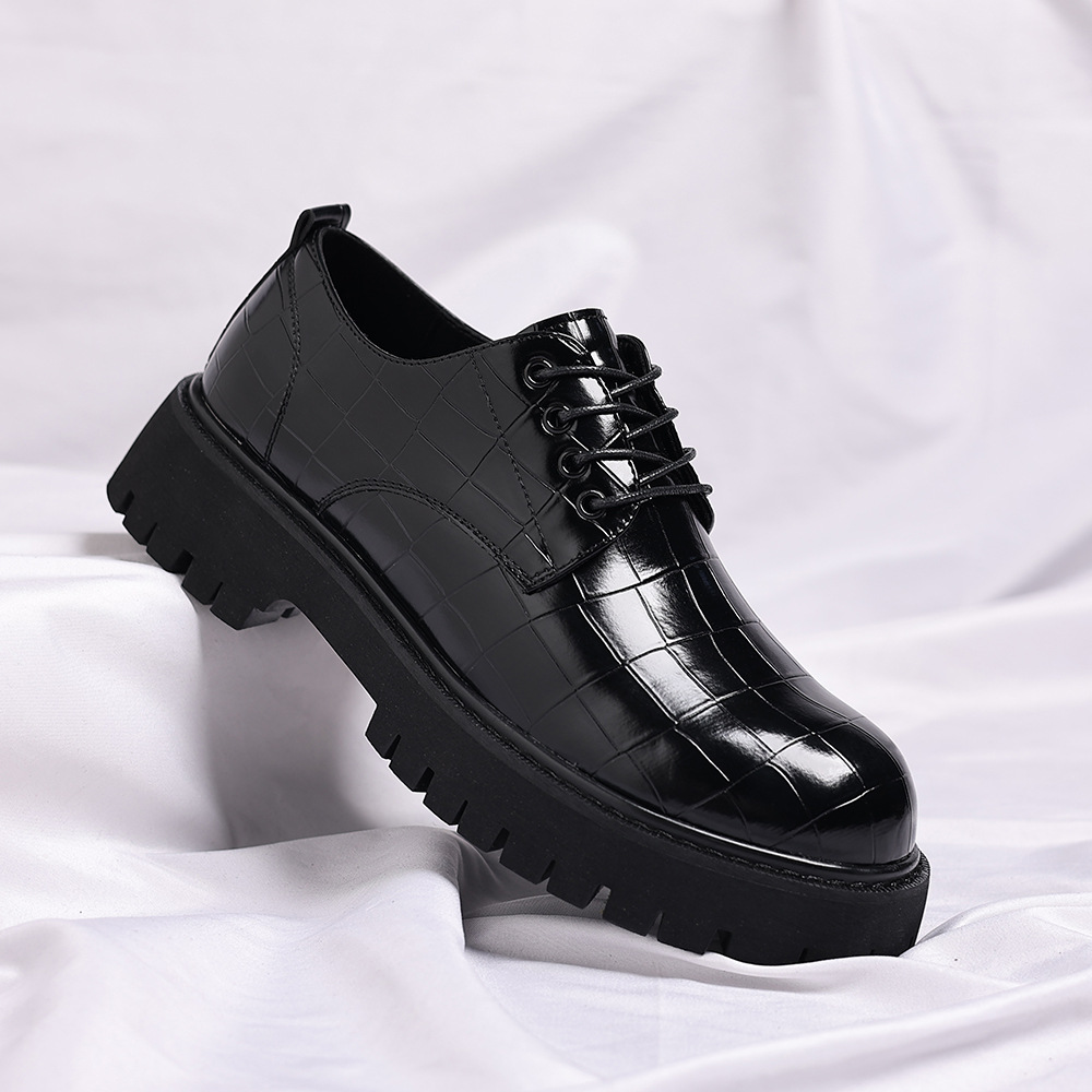 New Thick-Soled British-Style Large Leather Shoes for Men, Low-Cut Martin Boots, Business Casual, Versatile and Height-Increasing Korean-Style Work Shoes