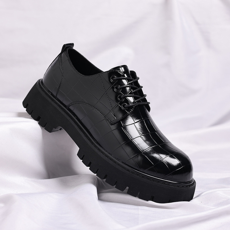 New Thick-Soled British-Style Large Leather Shoes for Men, Low-Cut Martin Boots, Business Casual, Versatile and Height-Increasing Korean-Style Work Shoes