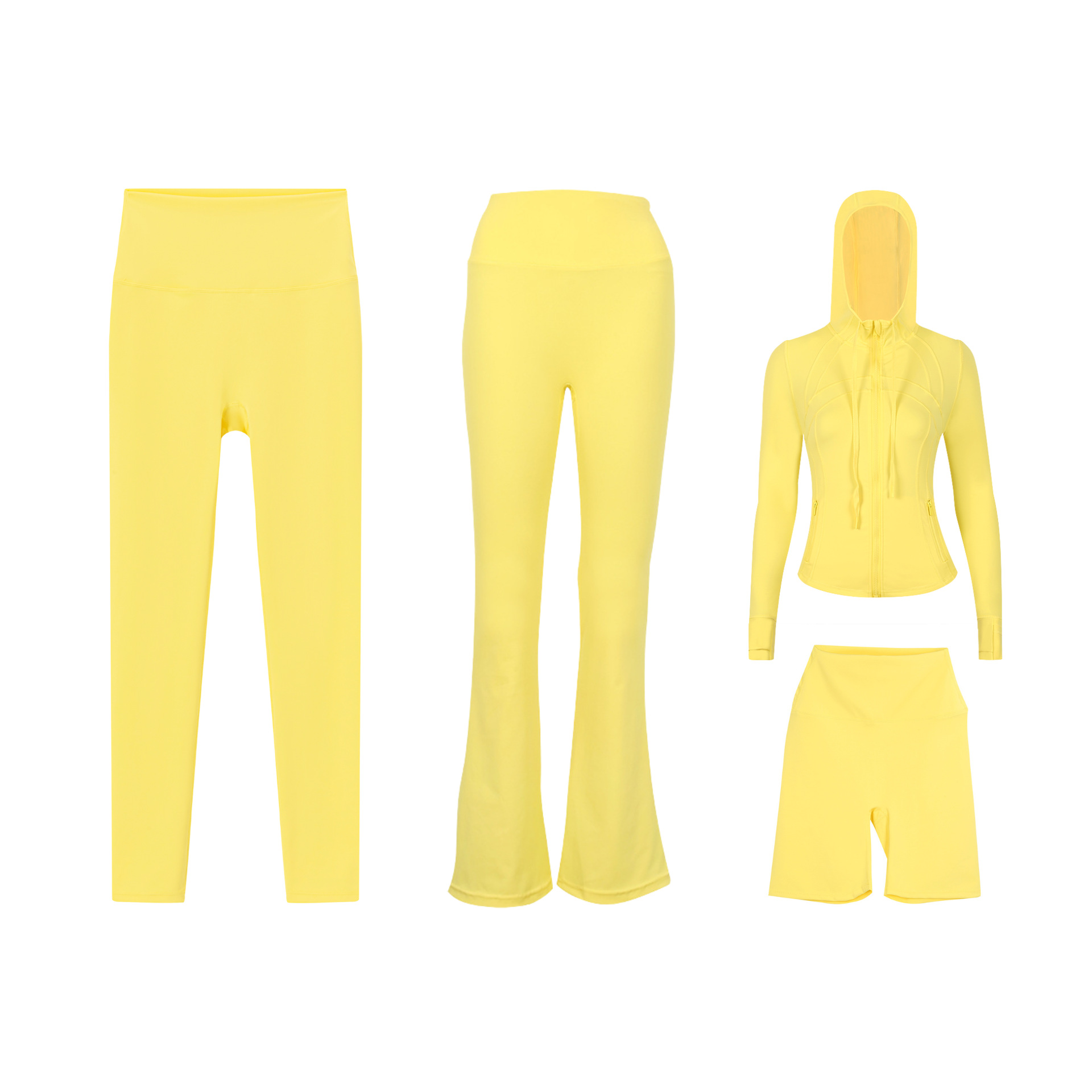 Dames sport set 4-delig met capuchonjas flared en capri broek_voghion.com