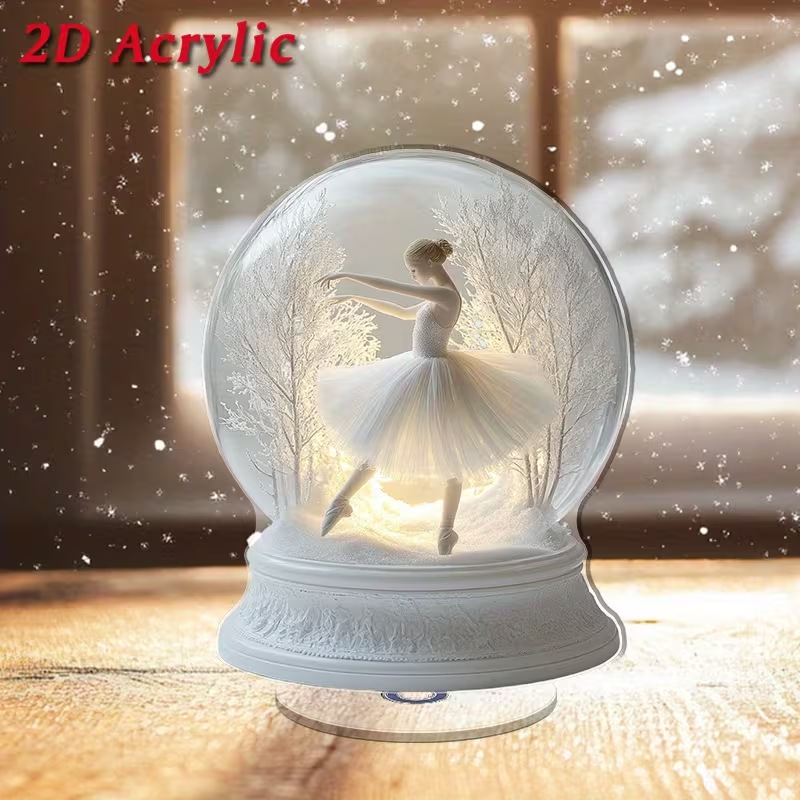 Impresión plana transfronteriza 2D plana 360 giratoria vista de nieve pingüino cabina accesorios de escritorio festivales interiores al aire libre