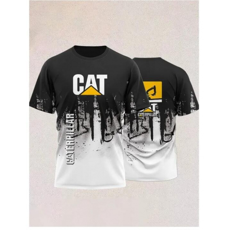 TK人気 CAT掘削機 3D立体インク メンズT アメリカンワークウェア風 通気速乾半袖Tシャツ|undefined