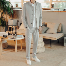外贸秋冬新款男士西服套装中国风西服男装套装秋装立领中山装套装