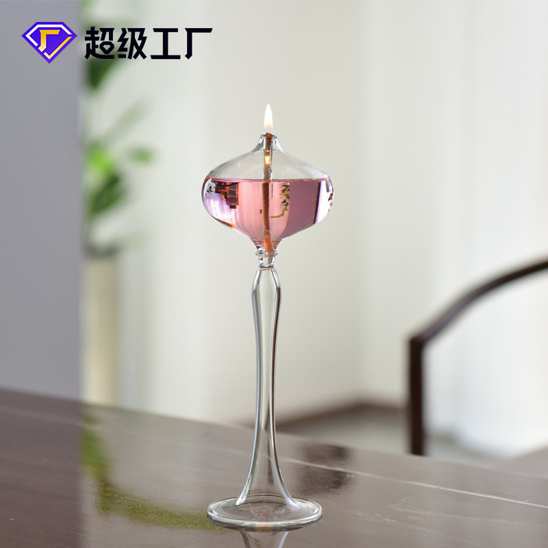 Lámpara de aceite de vidrio creativa de estilo europeo decoración candelabro nórdico romántico simple moderno hogar escritorio lámpara de mantequilla libre de humo