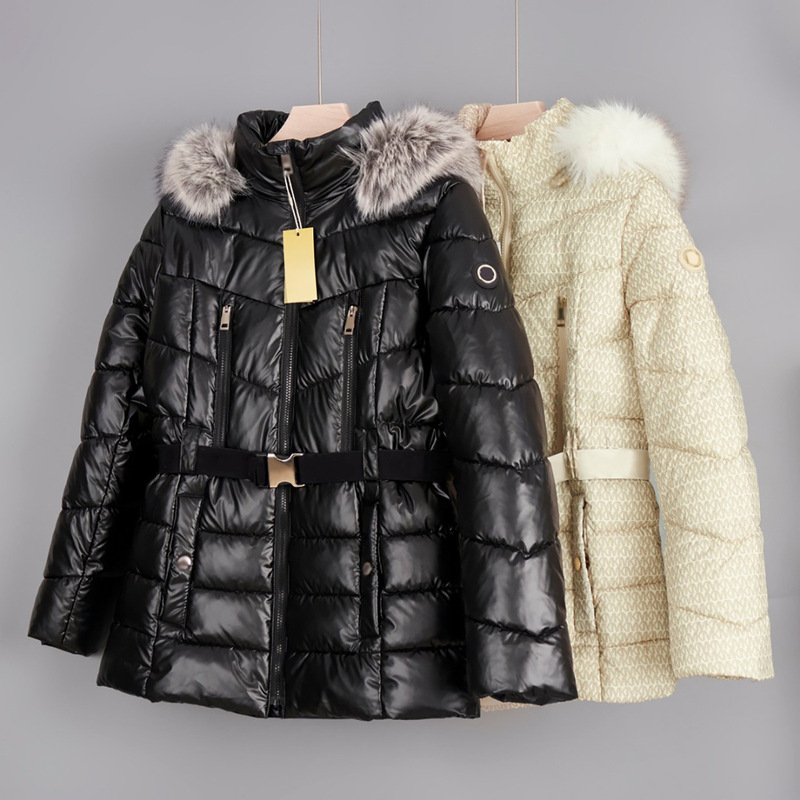 2025 Women's Regular Style Lace-Up Waist Full Letter Detachable Hat Fur Collar Windproof Sleeves Quilted Cotton Jacket 2025 Women's Regular Style Lace-Up Waist Full Letter Detachable Hat Fur Collar Windproof Sleeves Quilted Cotton Jacket