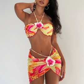 2026欧美高级印花U领大胸聚拢比基尼泳衣性感亚马逊温泉Bikini