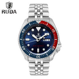 RUDA正品爆款五株精钢实心带商务男士全自动机械表防水手表R6105