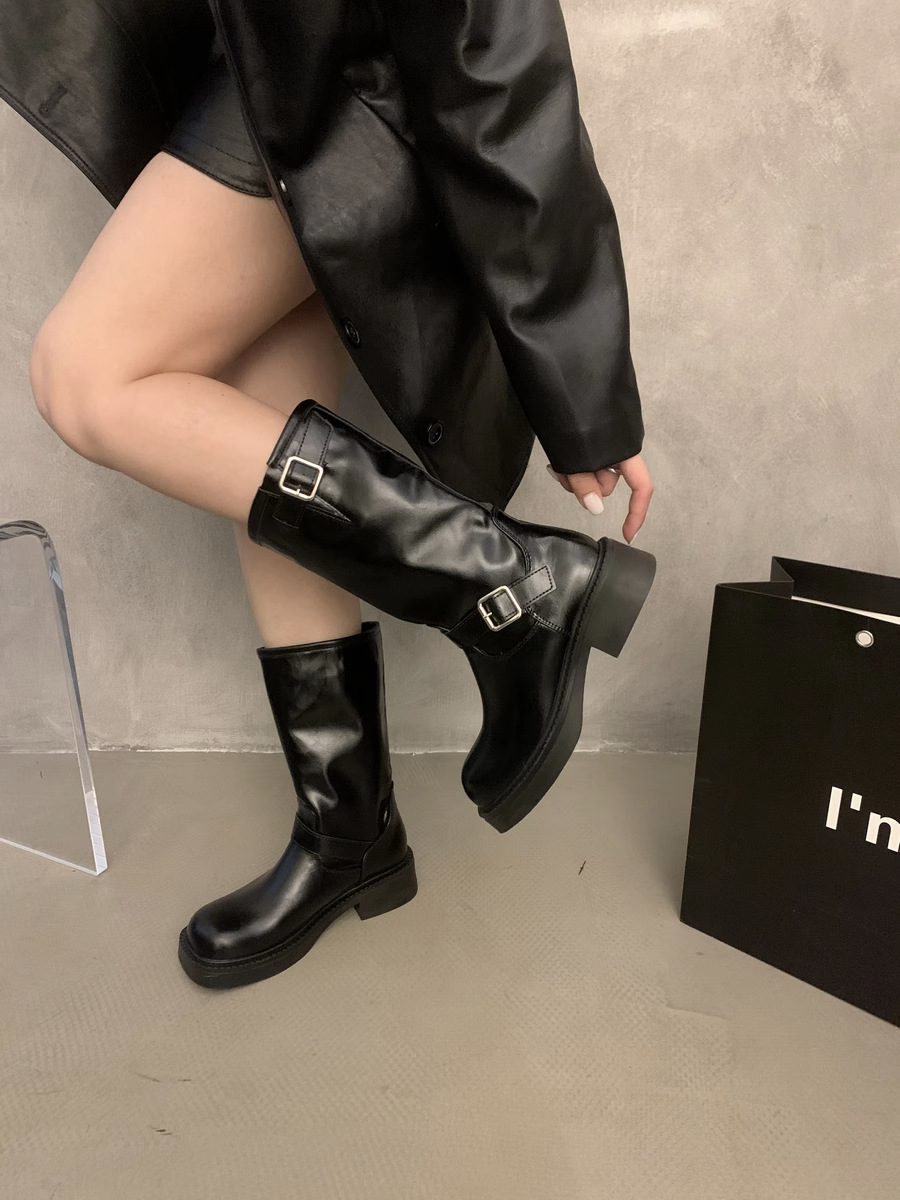 Women's Western Cowboy Ankle Boots Mid Thick Sole Knight Style_voghion.com