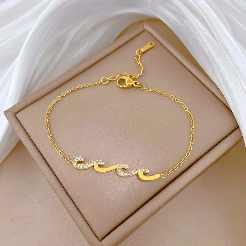 Minimalist Wave Chain Bracelet For Women Retro Style Silver Tone_voghion.com