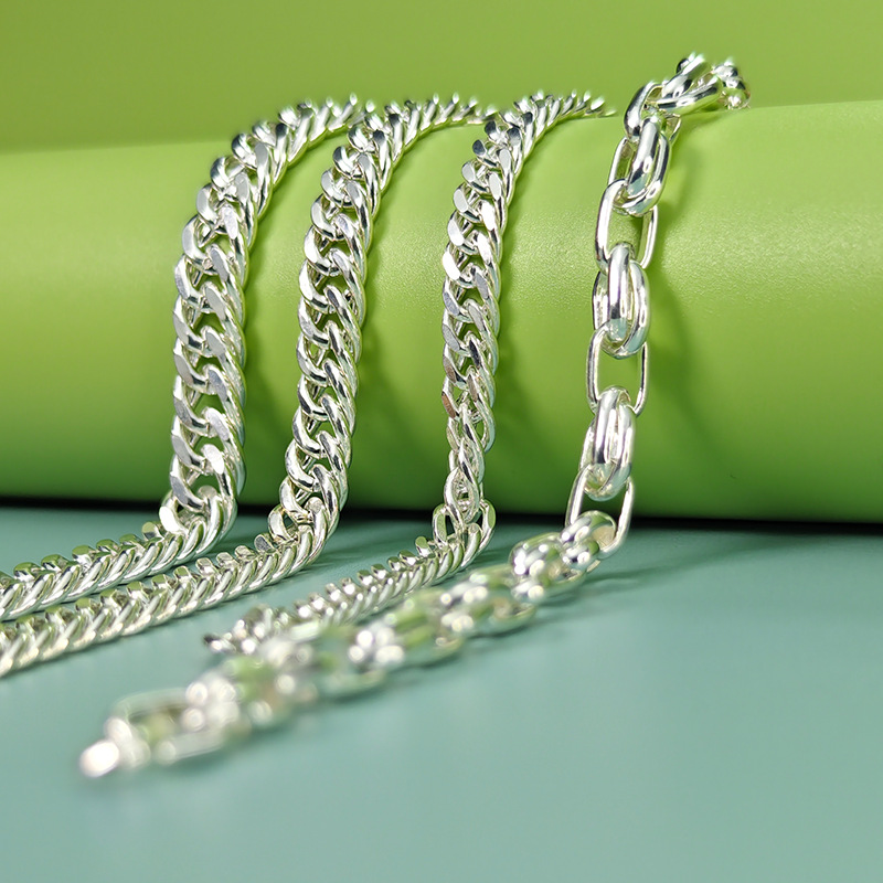 S999 pure silver semi-finished woven chain wholesale Cuban chain riding whip chain simple design style bracelet necklace