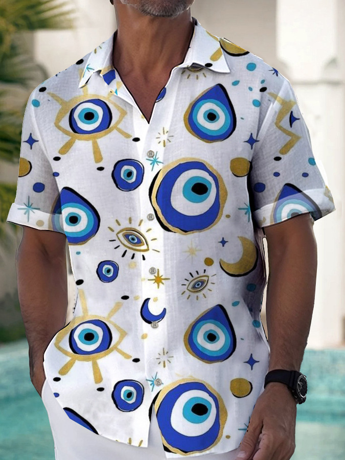 2025 nuevo estilo comercio exterior transfronterizo elemento creativo camisa 3D impresión digital tendencia suelta camisa de manga corta top de hombre