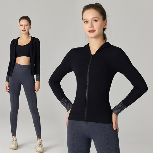 New-style yoga sports hoodie with dual zippers, long-length design, long sleeves, slim fit, and moisture-wicking/quick-drying features—perfect for running and other athletic activities.