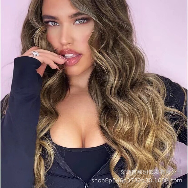 Amazon hot selling wig women's long curly hair lace full head cover European and American front lace big wave curly hair wig wholesale