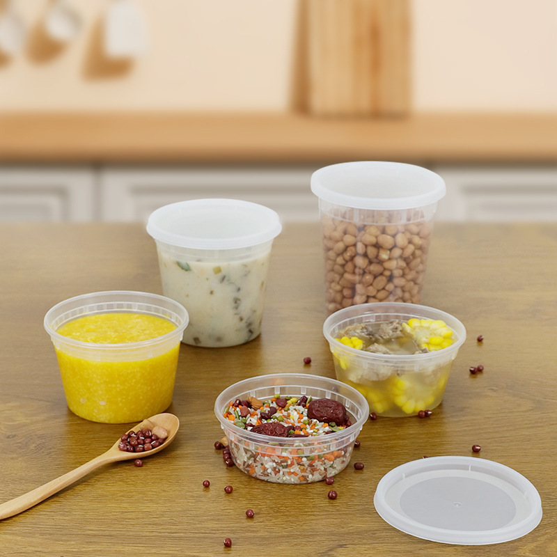 使い捨てのスープカップは丸い蓋付きの碗のかゆの桶の食品級の出前の弁当箱のプラスチックを包装して厚くして卸売りを防ぎます。|undefined
