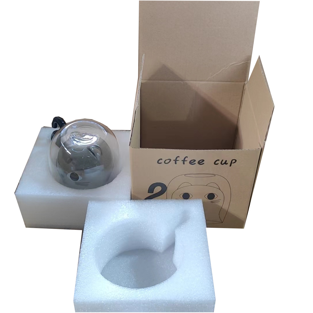 Vidrio borosilicato dibujos animados vidrio gatito taza con mango de vidrio transparente beber leche té doble capa taza con tapa