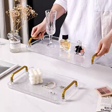 ins日系家用客厅简约亚克力双耳塑料果盘下午茶点心托盘零食收纳