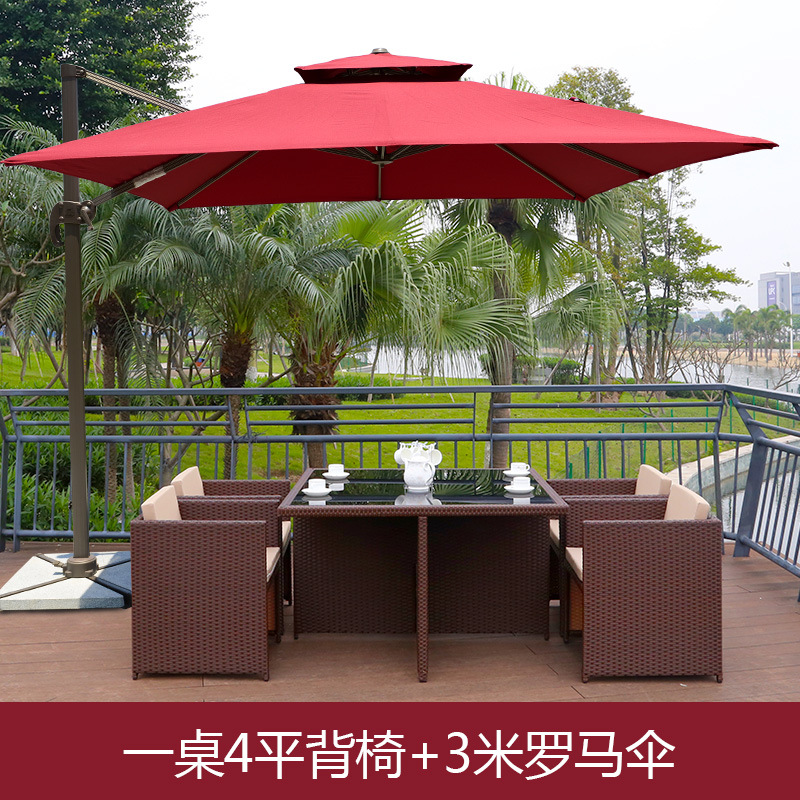 Mesa y silla al aire libre Villa patio jardín ocio silla de caña combinación impermeable al aire libre tabla de té de caña con paraguas