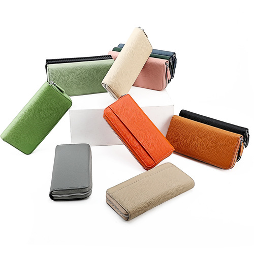 Anti-theft brushed genuine leather women's wallet long Japanese style accordion card holder Japanese style RFID clutch zipper coin purse