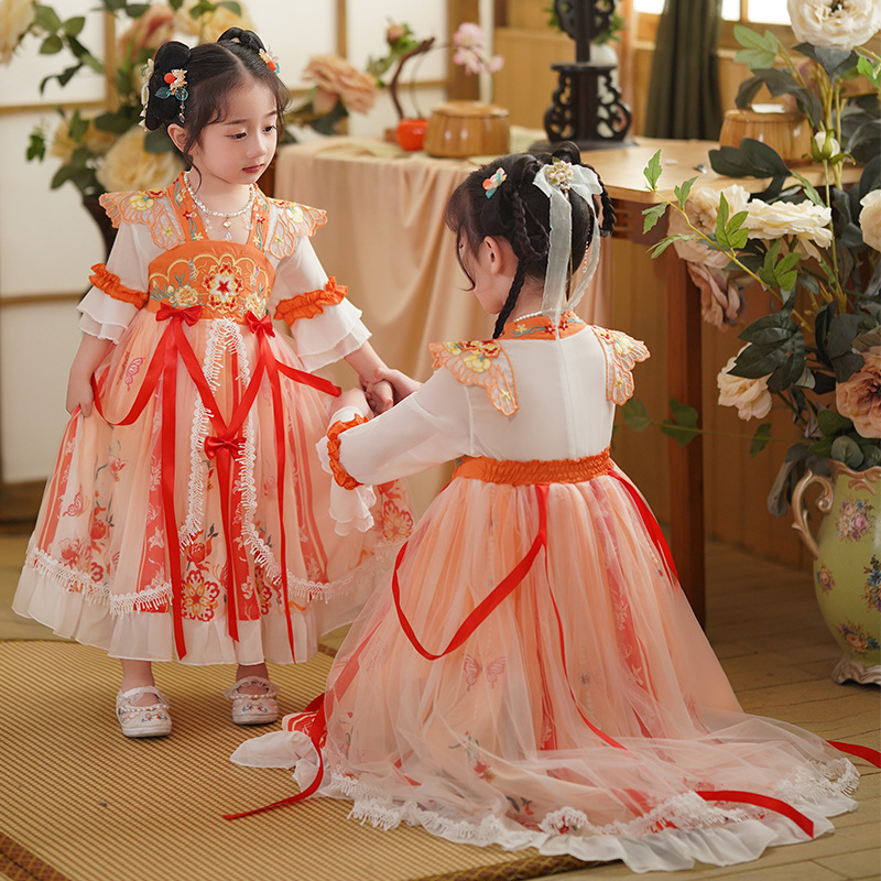 Hanfu Girl's New Dress for Summer Little Girl's Ancient Suit Super Fairy Chinese Style Children's Improved Tang Suit Ru Skirt for Women