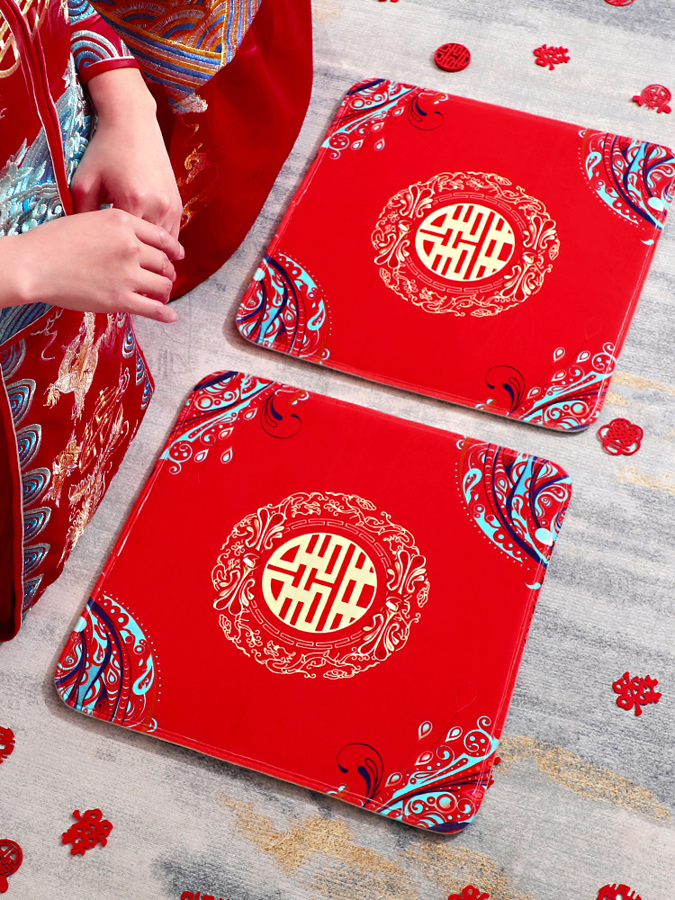 Wedding Supplies: Nuptial Cushion Set for Home, Red, New Couple's Seating Cushion for Wedding, Mouth Renaming Tea Ceremony Mat, Lucky Cushion Pair