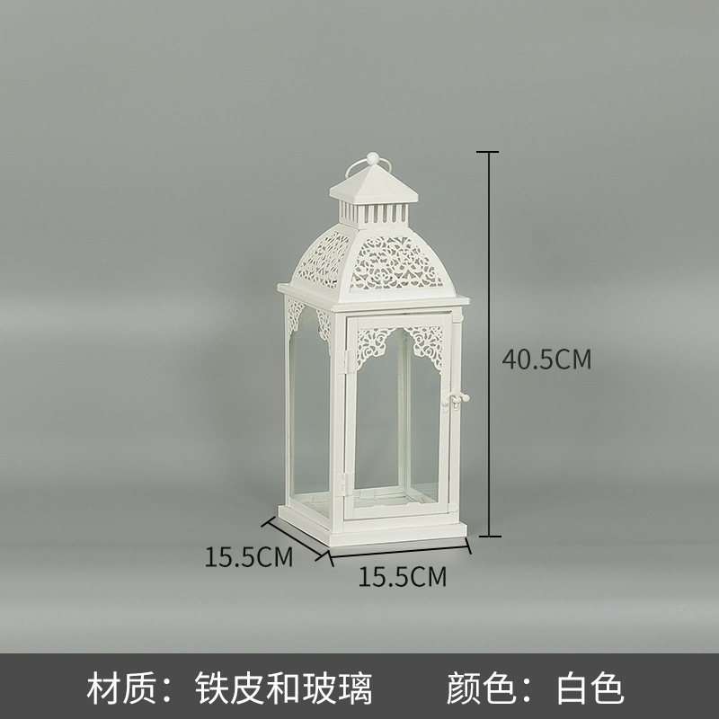 Blanco boda candelabro linterna boda carretera plomo accesorios atmósfera lámpara Marruecos viento lámpara decoración a prueba de viento vela pantalla