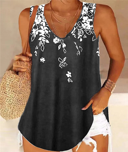 European and American Summer TEMU Independent Site: Women's Loose V-Neck Gradient Sleeveless Printed Top Vest