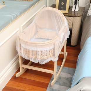 Rattan Woven Portable Baby Carrier Basket Car Sleeping Basket Child Cradle Bed Moses Rocking Nest Outdoor Baby Stroller Vintage
