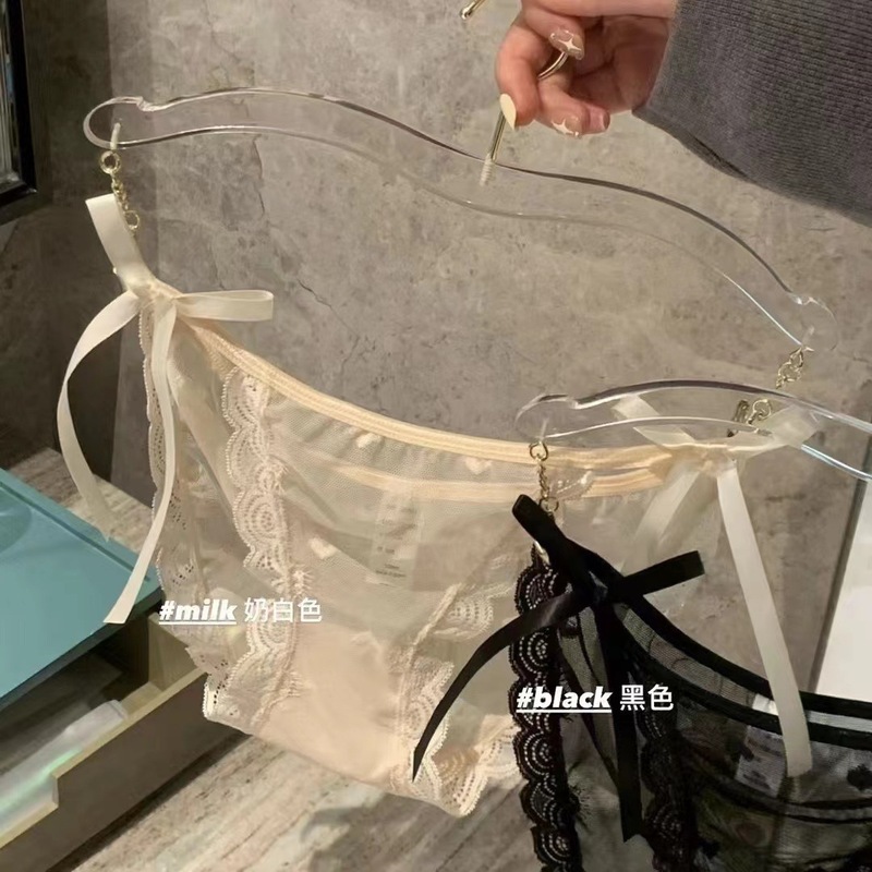 Sexy Lace Underwear Girl's Pure Desire Bow Scheming Strap Perspective Ultra-thin Temptation Mid-waist Ladies Briefs Sexy Lace Underwear Girl's Pure Desire Bow Scheming Strap Perspective Ultra-thin Temptation Mid-waist Ladies Briefs