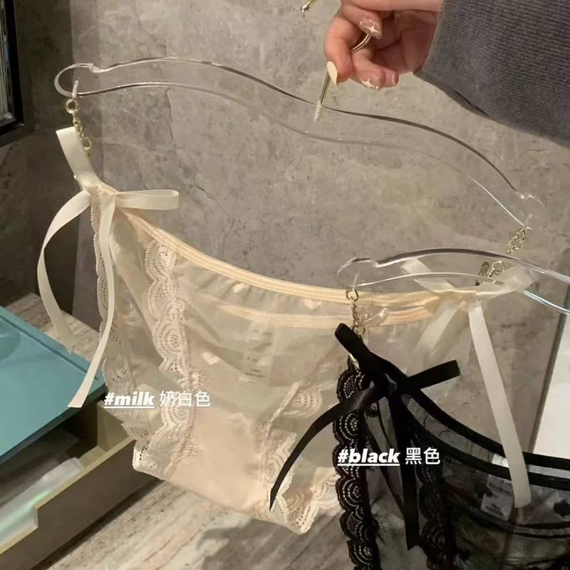 Cream underwear, lace sexy trousers, ultra thin belt, pants, mid rise