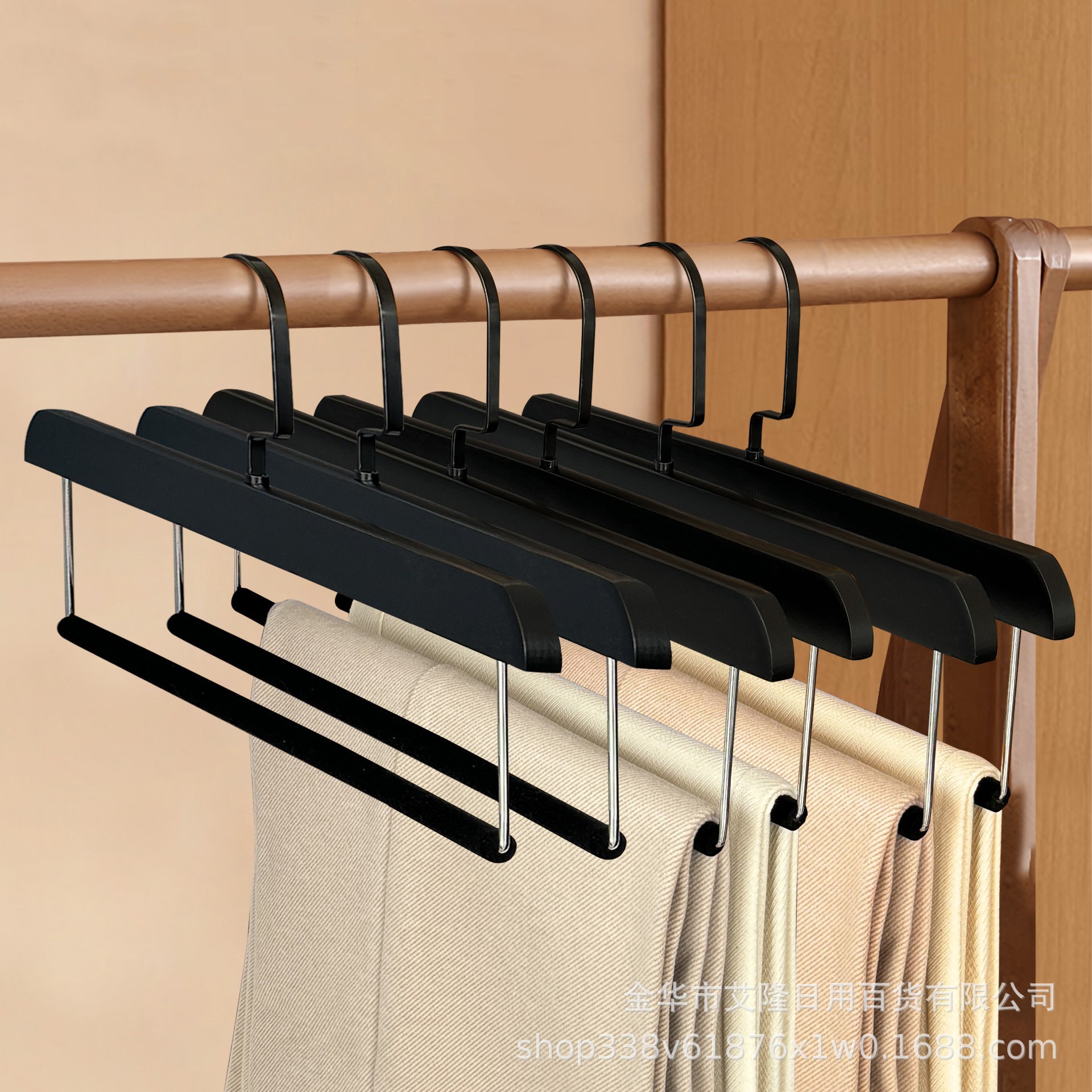 Pantalones de madera maciza con varilla flocada, pantalones colgantes, protectores antideslizantes, pantalones sin costuras, tienda de ropa, guardarropa, artefacto de almacenamiento antiarrugas