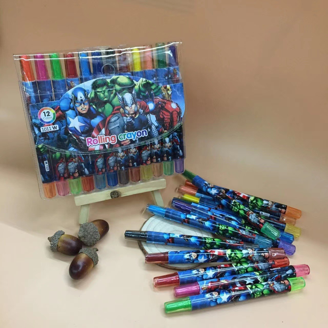 Sanli Rotating Short 12-Color Student Drawing Crayons Non-Staining Bagged Crayons Kindergarten Creative Drawing Stationery Set
