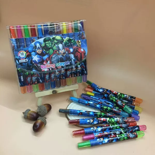 Sanli Rotating Short 12-Color Student Drawing Crayons Non-Staining Bagged Crayons Kindergarten Creative Drawing Stationery Set