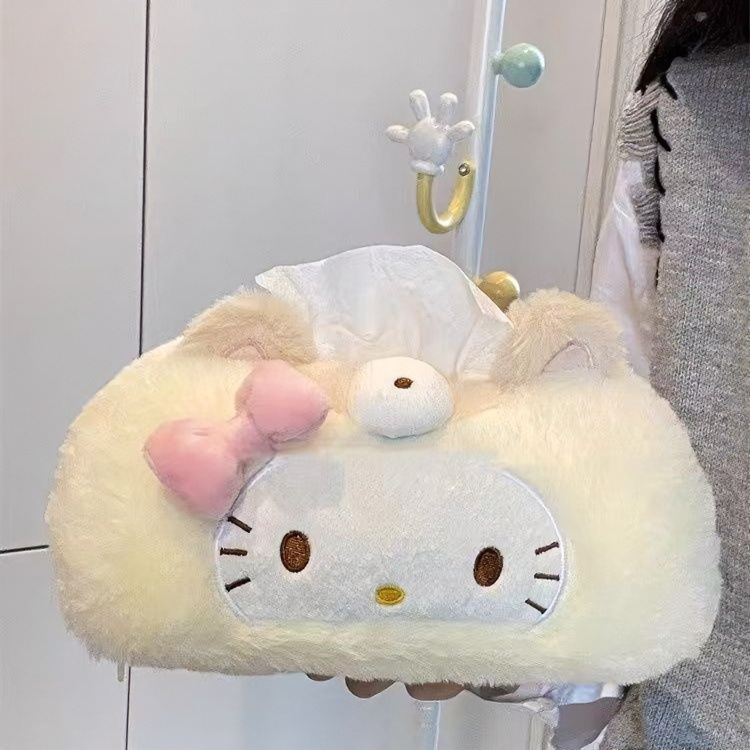 Cute kitty cream yellow plush tissue box for home use in the living room, bathroom, or car