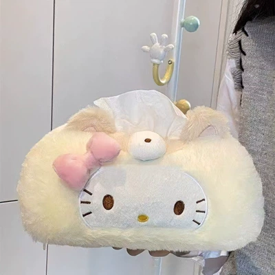 Cute kitty cream yellow plush tissue box for home use in the living room, bathroom, or car (Car tissue box/set) - kitty-custard-yellow-plush-tissue-box
