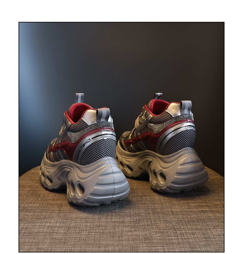 Giày sneaker nữ đế dày phong cách bố bỉm lỗ thoáng khí, tăng chiều cao 12 cm — màu nâu chi tiết 20