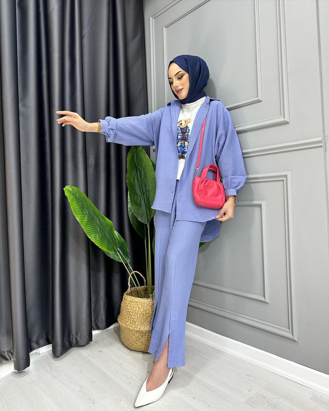 Modisches Muslim Damen Set Aus Kreppstoff Bluse Und Hose Locker_voghion.com