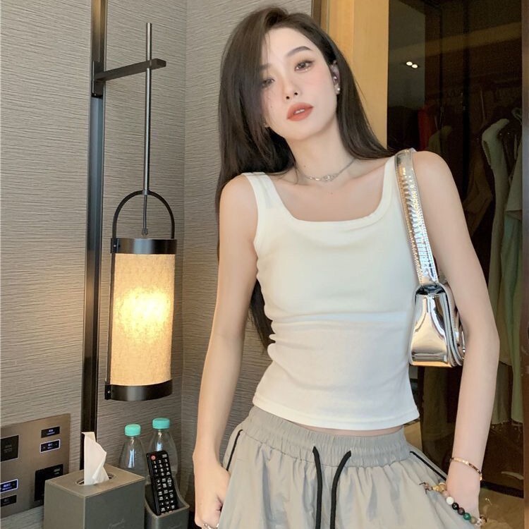 Sleeveless I-shaped Vest Women's Autumn 2024 New Style Slim-fit Solid Color Inner and Outer Base Shirt Top with Chest Pad Sleeveless I-shaped Vest Women's Autumn 2024 New Style Slim-fit Solid Color Inner and Outer Base Shirt Top with Chest Pad