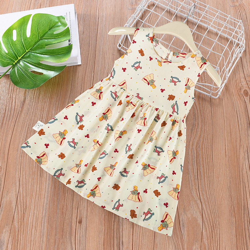 Vestido infantil verano niñas vestido de princesa floral falda de playa 2025 verano nuevo estilo falda de chaleco de tirantes de seda de algodón