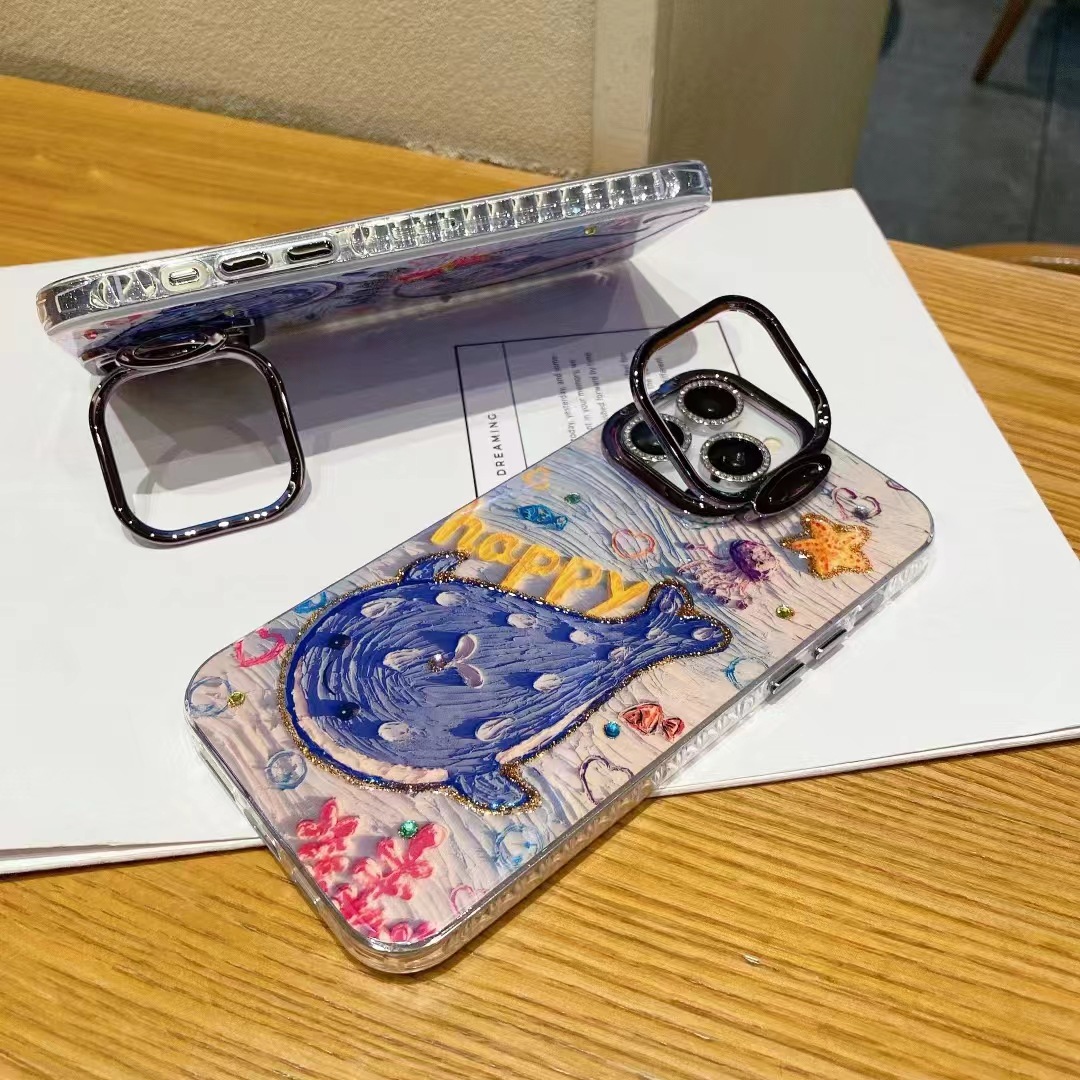 Summer Blu-ray Whale IPhone15promax Soporte de protección ocular Lente en polvo brillante Funda para teléfono móvil Apple 15 para 14