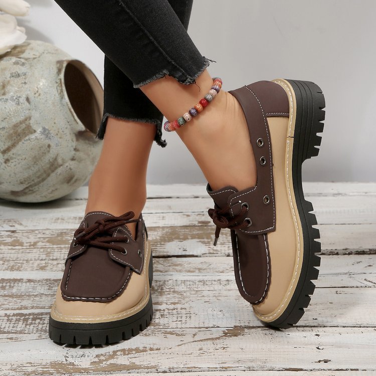 Damesloafers in grote maten met vetersluiting, kleurblokken, casual, lente, nieuwe stijl, enkelschoenen_voghion.com