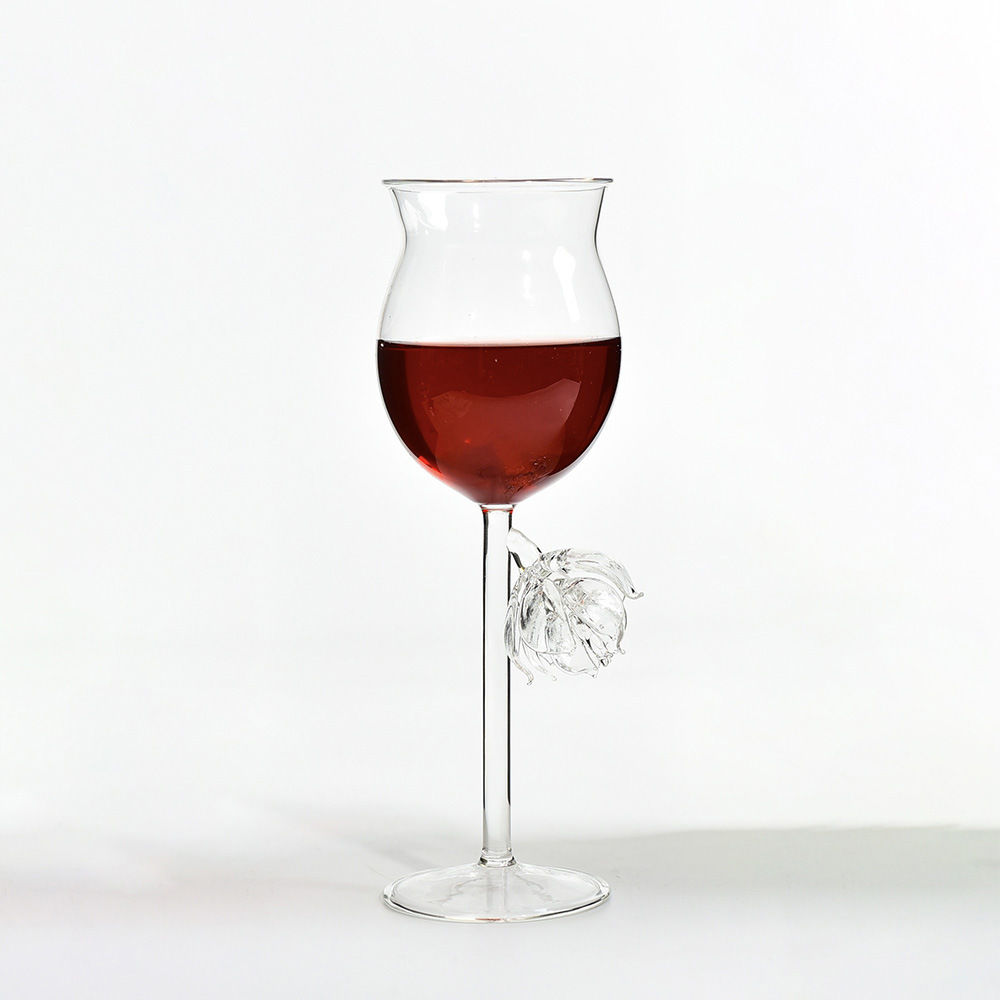 Vintage Rose High Foot Cup Valentine Romántico Flores Vaso de vino Champagne Vaso de vino francés