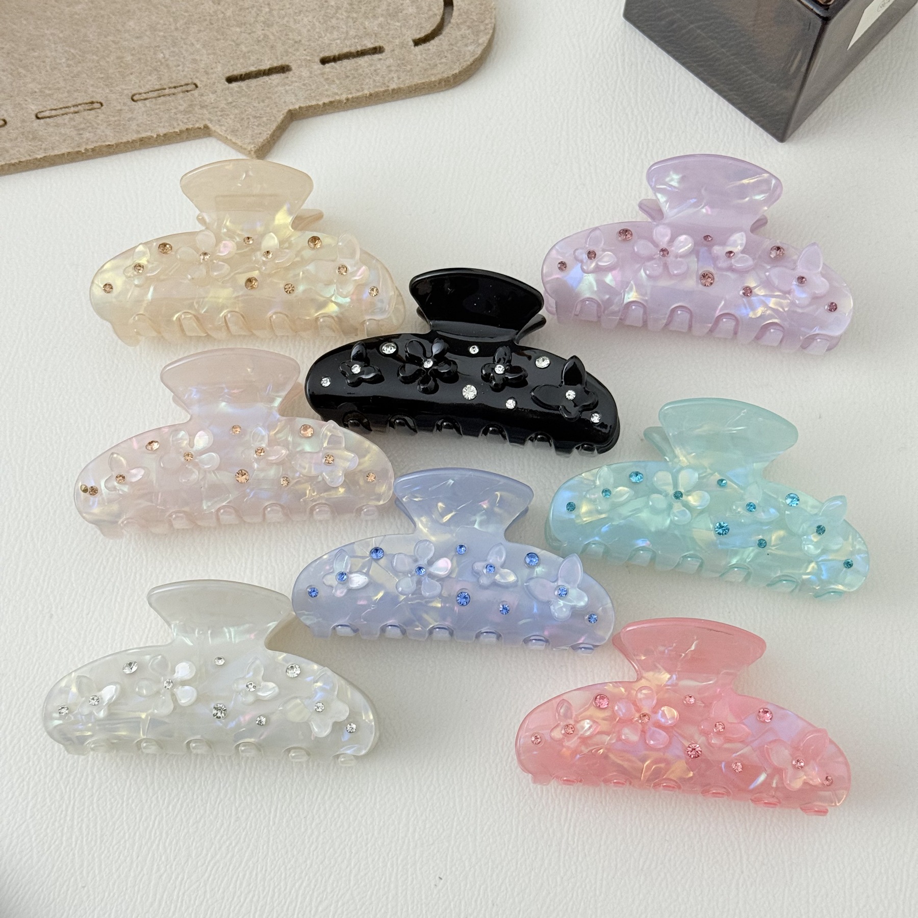 Core Moe 9.3cm Korean Style Elegant Mori Diamond Flower Butterfly Clip High Texted Elegant Head Clip