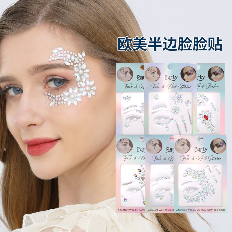 Cross-border wholesale Halloween face tattoo stickers with adhesive performance makeup decoration European and American dance party diamond stickers Cross-border wholesale Halloween face tattoo stickers with adhesive performance makeup decoration European and American dance party diamond stickers