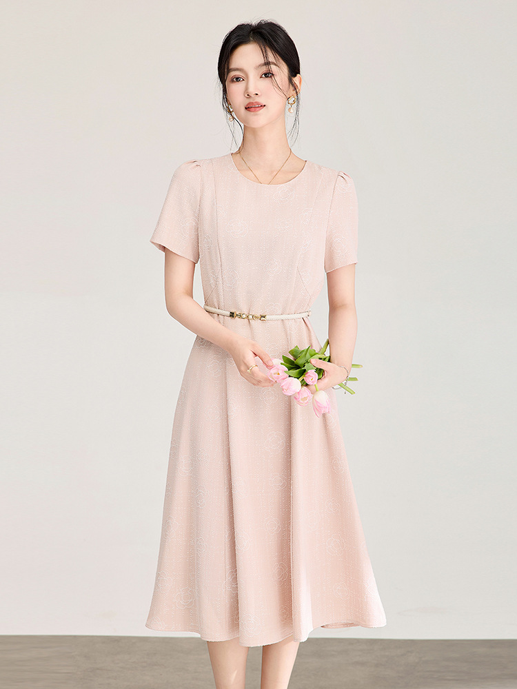 Đầm maxi nữ thắt eo họa tiết hoa sơn trà nổi — xanh lam