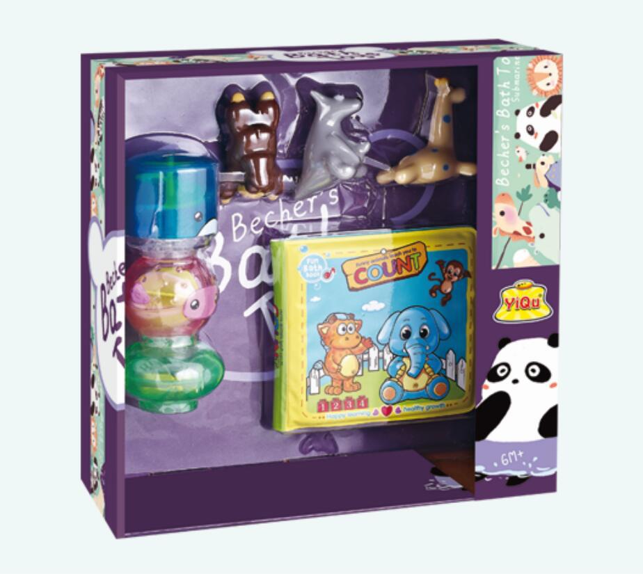 跨境儿童浴室洗澡玩具套装 搪胶喷水玩具 洗澡浴室书 DIY旋转杯子