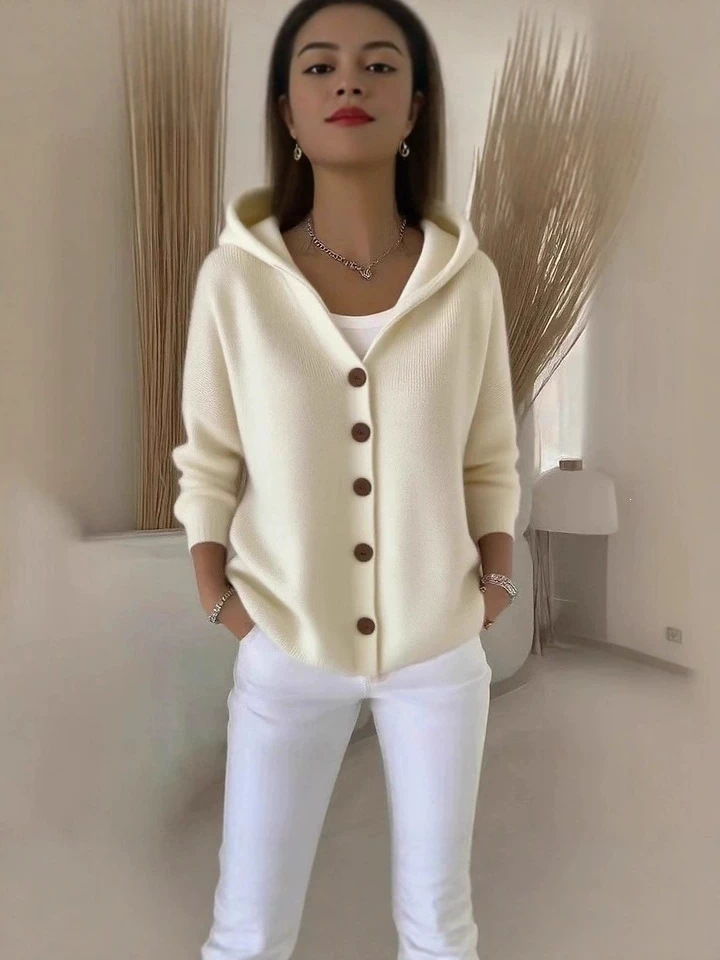 2025 Europa y los Estados Unidos botones de punto con capuchón suéter cardigan nuevo otoño y invierno transfronterizo de color sólido casual moda de mujer